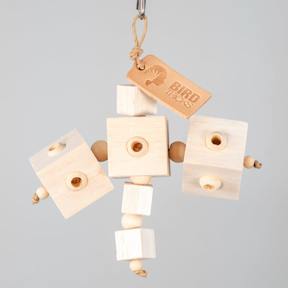 Balsa Block Party medium chunky bird toy with balsa cubes and pine beads for a tantalizing mix of textures and enrichment