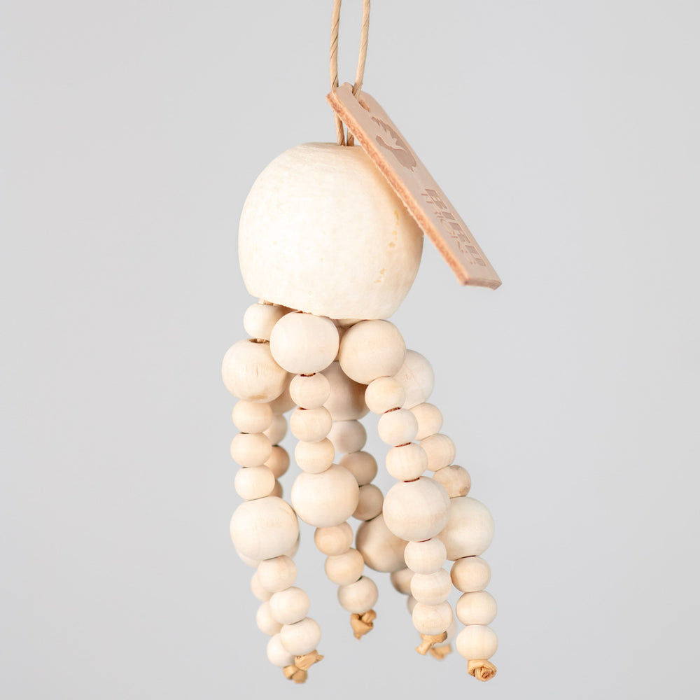 Beaded Bell small chunky bird toy with snapping sola beads, safe bell alternative, and refillable natural bael pod for parrots