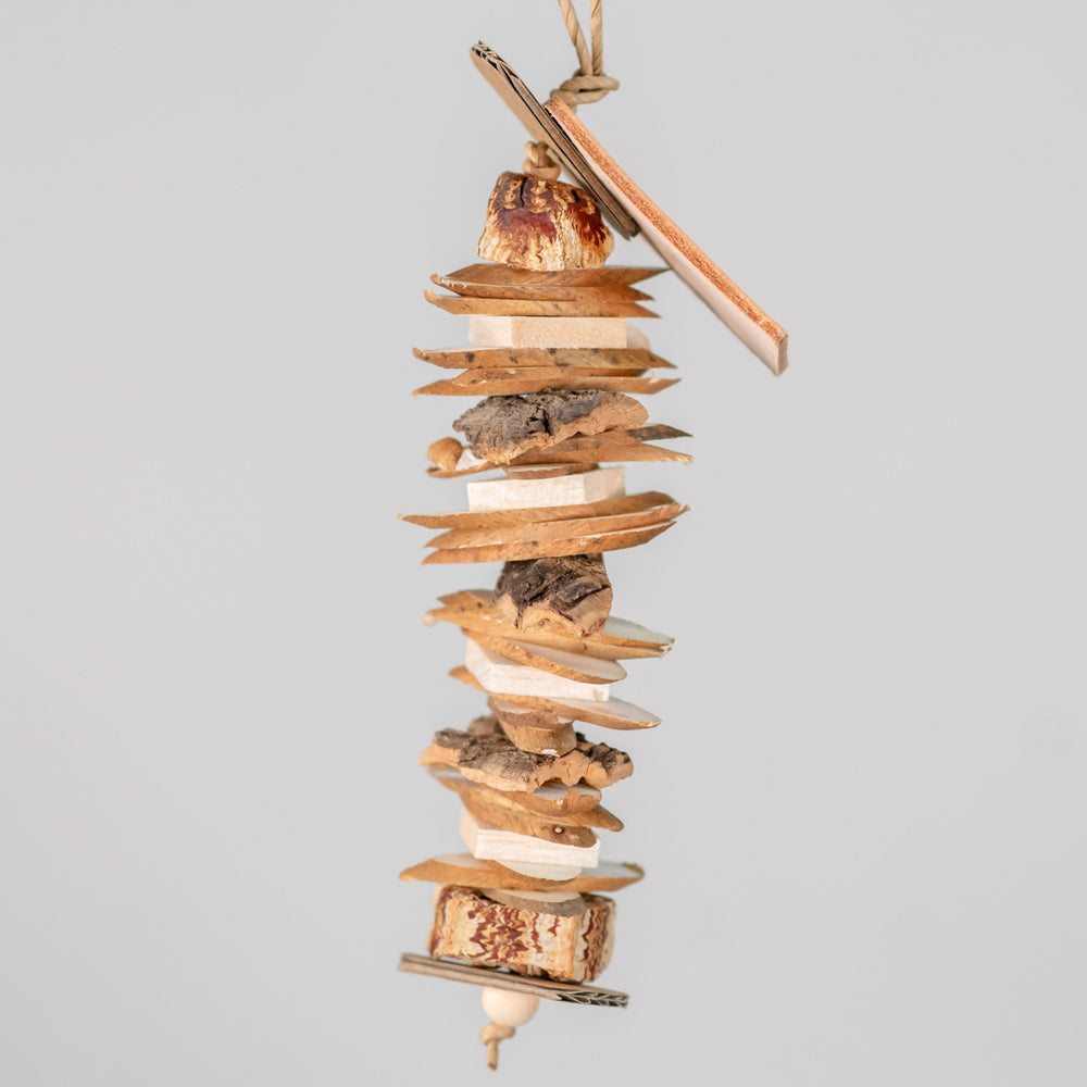 Crunch N' Chew Kabob small chunky bird toy with cork, balsa, and sola slices for parrots